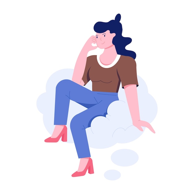 A flat character illustration of overthinking girl