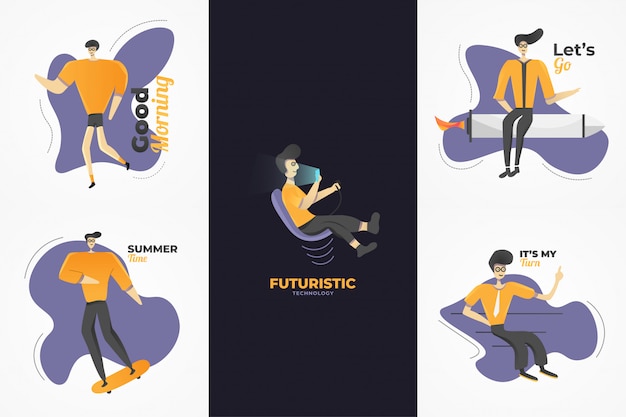 Flat Character illustration with Various Activity. Modern People Illustration Concept