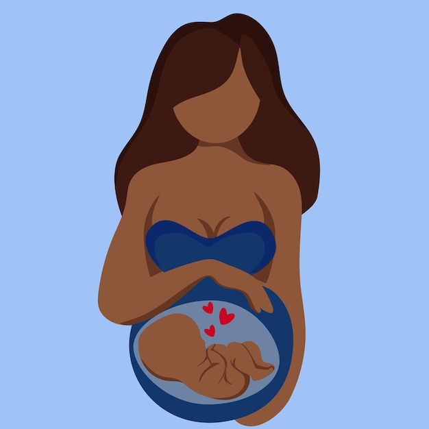 flat character of a pregnant darkskinned girl in a pink swimsuit with a baby in her belly