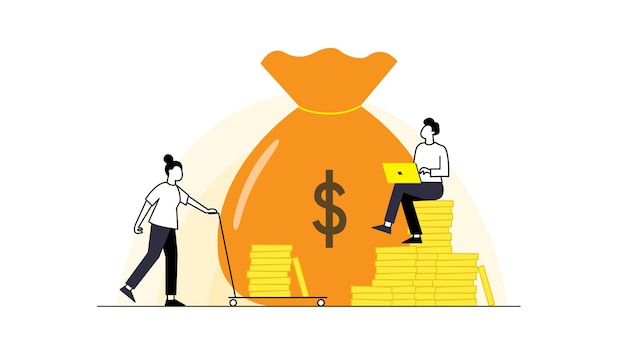 Flat characters making money Business and finance saving money theme Career salary earnings