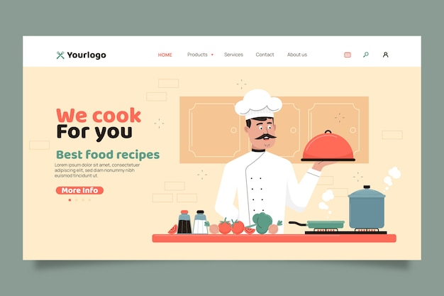 Flat chef horizontal landing page template