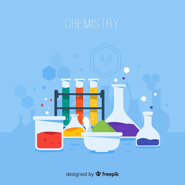 Flat chemistry laboratory with flasks