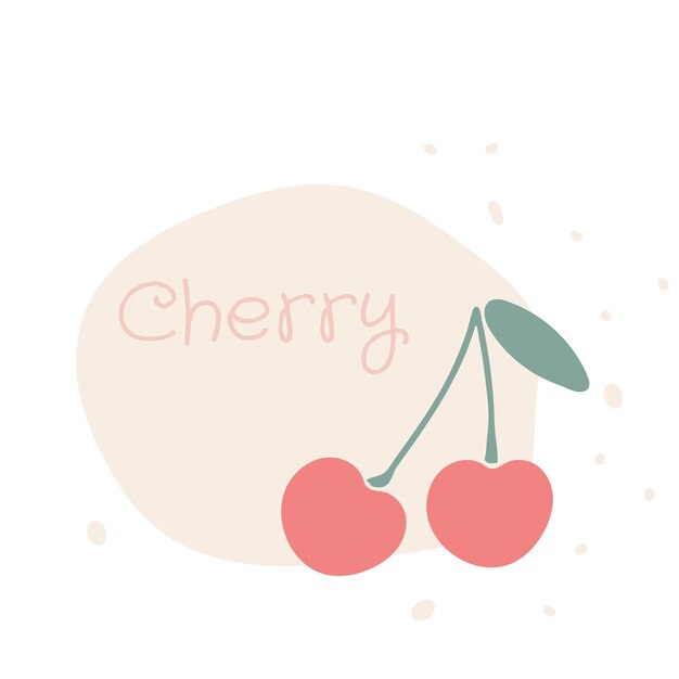 Vector flat cherry hand drawn vector illustration ripe fruit juicy organic food abstract drawing isolated