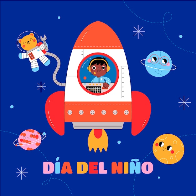 Flat children's day in spanish illustration