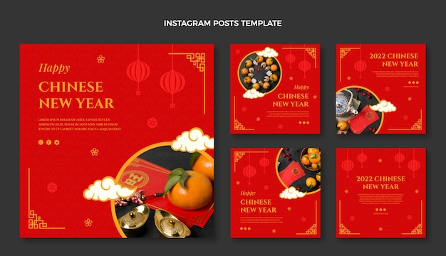 Flat chinese new year instagram posts collection