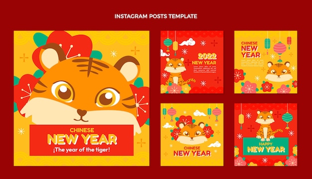 Flat chinese new year instagram posts collection