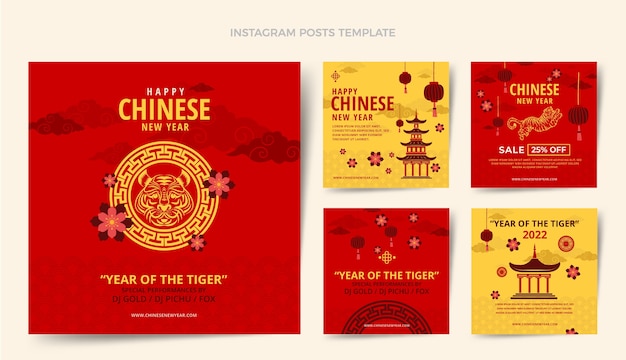 Flat chinese new year instagram posts collection