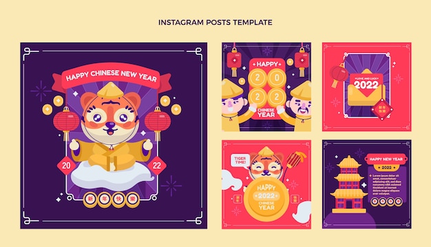 Flat chinese new year instagram posts collection