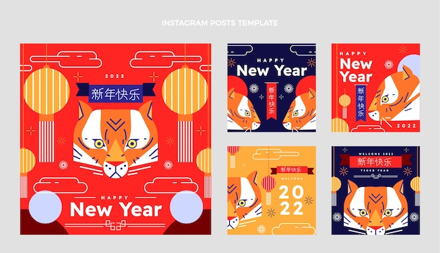 Flat chinese new year instagram posts collection