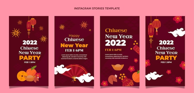 Flat chinese new year instagram stories collection