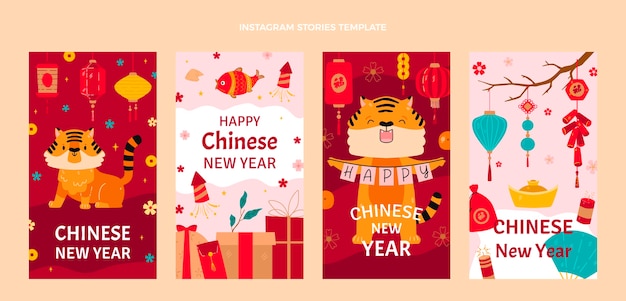 Flat chinese new year instagram stories collection