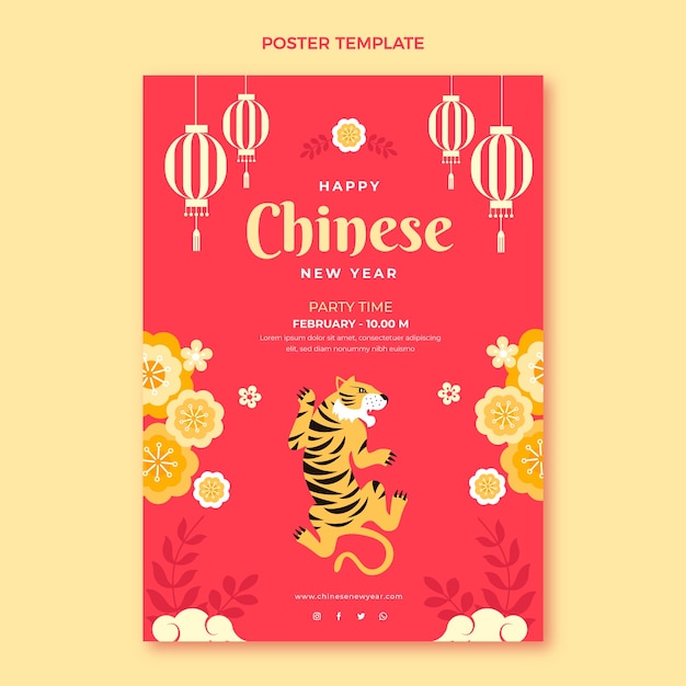 Flat chinese new year vertical poster template