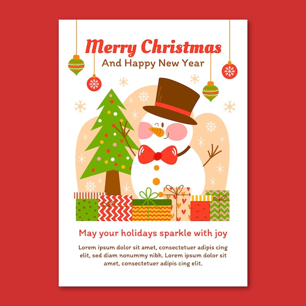 Flat christmas greeting card template