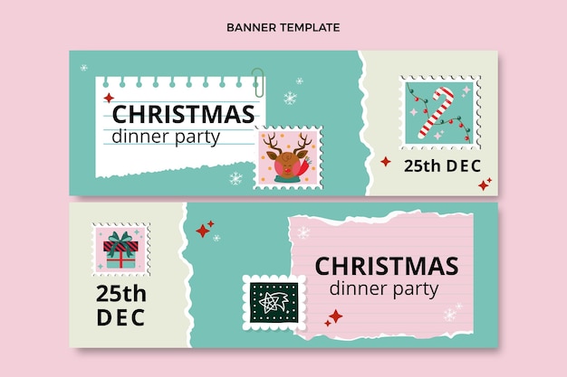 Flat christmas horizontal banners set