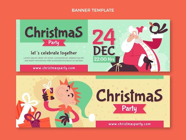 Flat christmas horizontal banners set