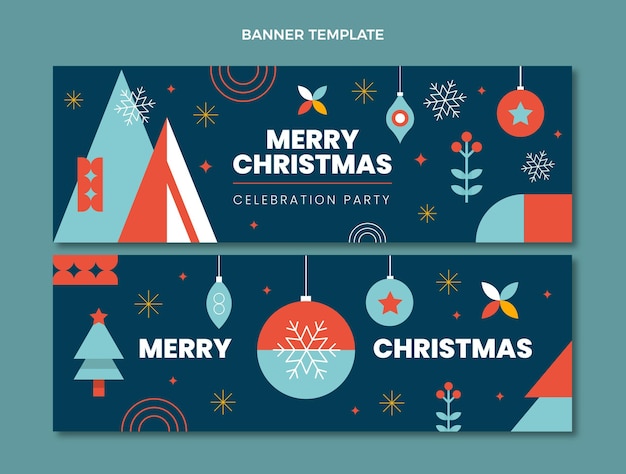 Flat christmas horizontal banners set