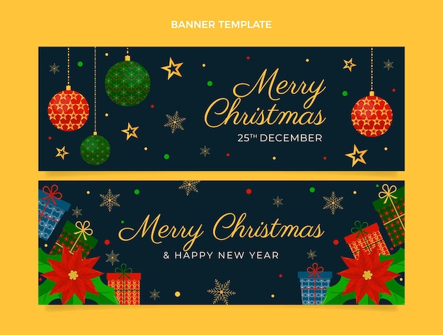 Flat christmas horizontal banners set