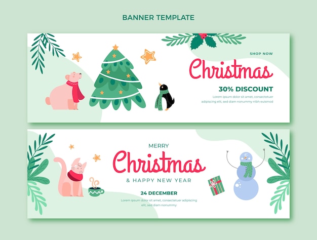 Flat christmas horizontal banners set