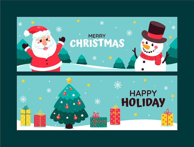 Flat christmas horizontal banners set