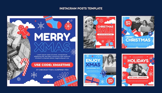 Flat christmas instagram posts collection