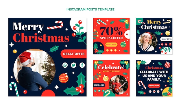 Flat christmas instagram posts collection