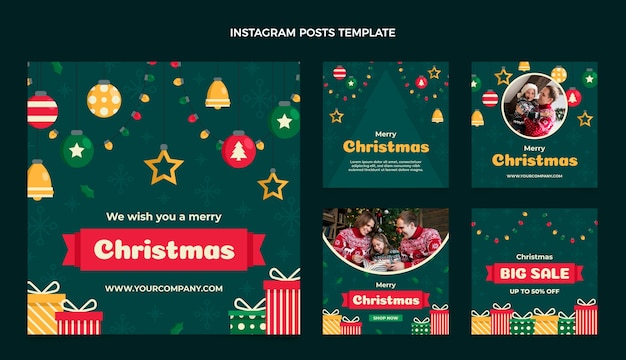 Vector flat christmas instagram posts collection