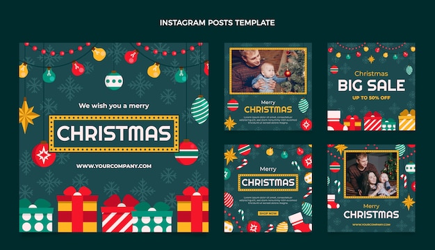 Vector flat christmas instagram posts collection