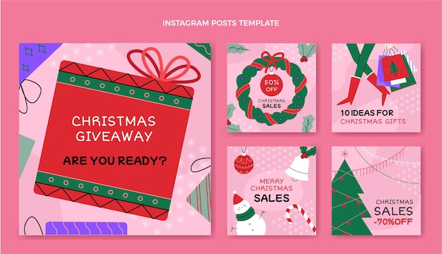 Flat christmas instagram posts collection