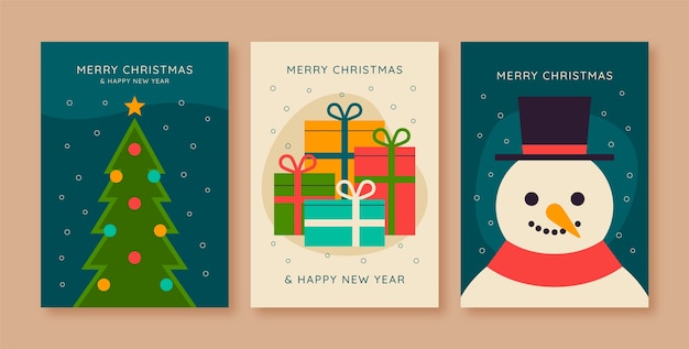 Flat christmas minimalist cards collection