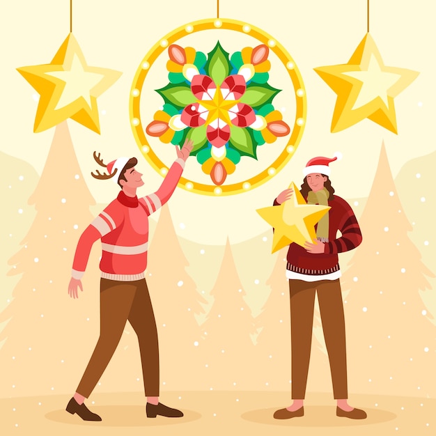 Flat christmas parol illustration