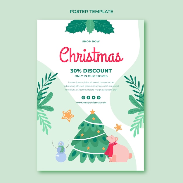 Flat christmas vertical poster template