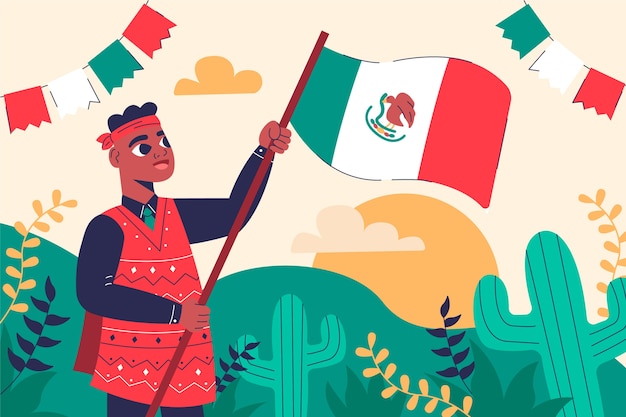 Flat cinco de mayo background with man holding flag