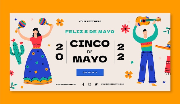 Flat cinco de mayo horizontal banner template