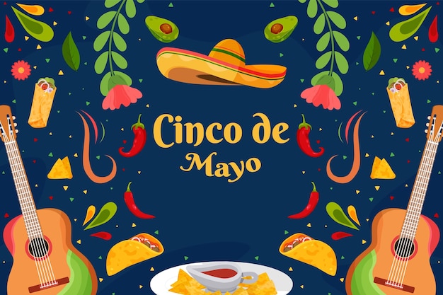 Flat Cinco De Mayo Mexican holiday background with nachos