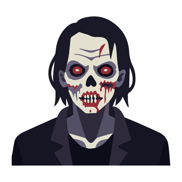 Vector flat close up zombie halloween avatar vector art isolated on a white background