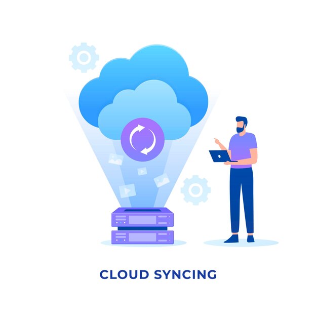 Vector flat cloud syncing concept.