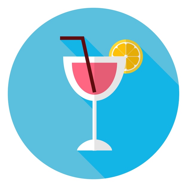 Flat Cocktail with Orange Slice and Tubule Circle Icon. Vector Illustration of Drink Flat Stylized