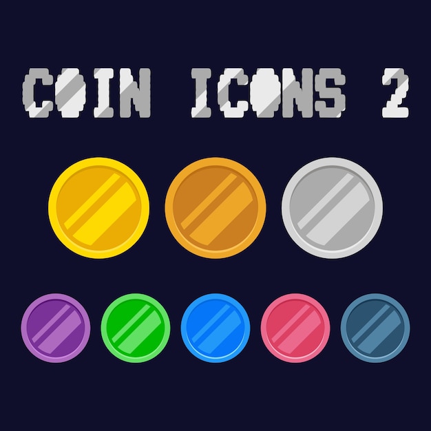 Flat coin icons 2 game assets