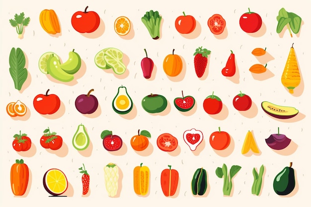 Vector flat collection of fruits and vegetables