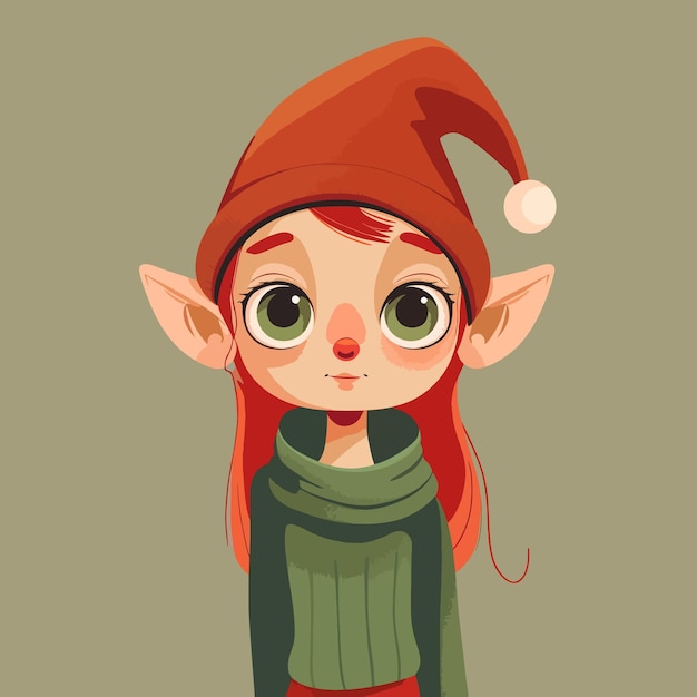 Vector flat color style cartoon elf girl staring version 6