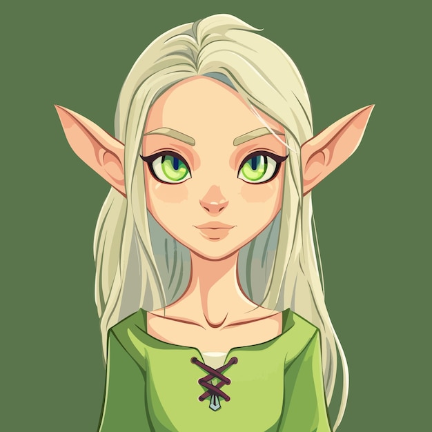 Vector flat color style cartoon elf girl staring version 6