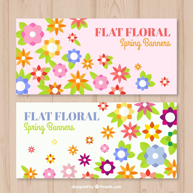 Flat colored flowers banners