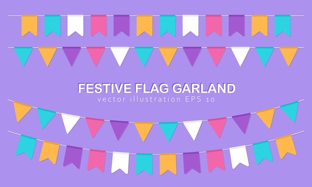 Flat colorful buntings or party flags on string Multicolored repeating hanging carnival garland