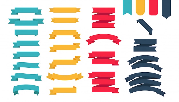 Flat colorful ribbons banners flat isolated on white