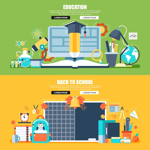 Flat concept web banner of online education