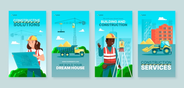 Flat construction instagram stories collection