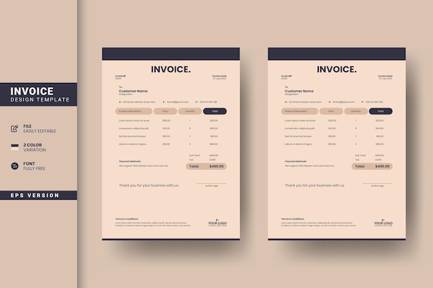 Flat and creative business invoice design