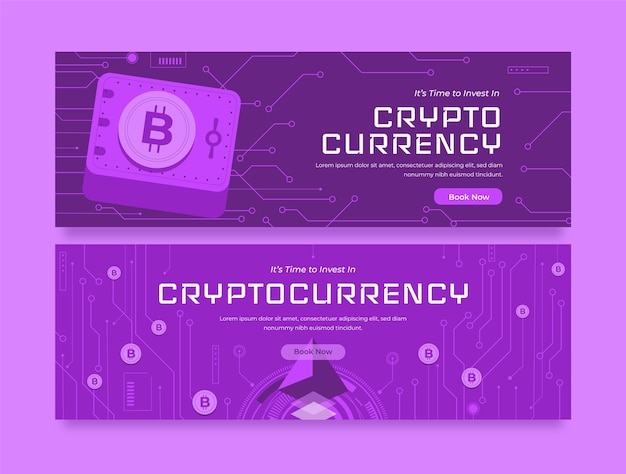 Flat crypto horizontal banner template