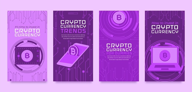 Vector flat crypto instagram stories collection