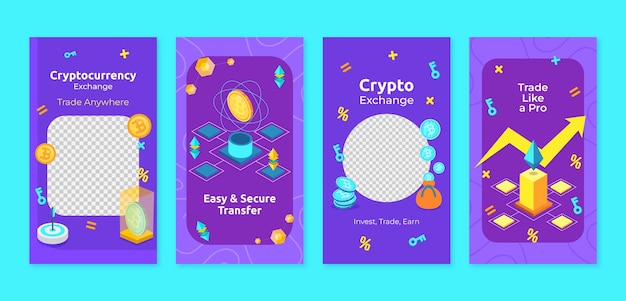 Vector flat crypto instagram stories collection